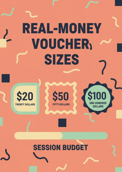 Real-money Neosurf voucher sizes for cash play — $20, $50 and $100 cards mapped to a session budget.