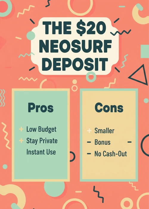 The $20 Neosurf deposit explained — pros of low budget, staying private and instant use versus smaller bonus and no cash-out.